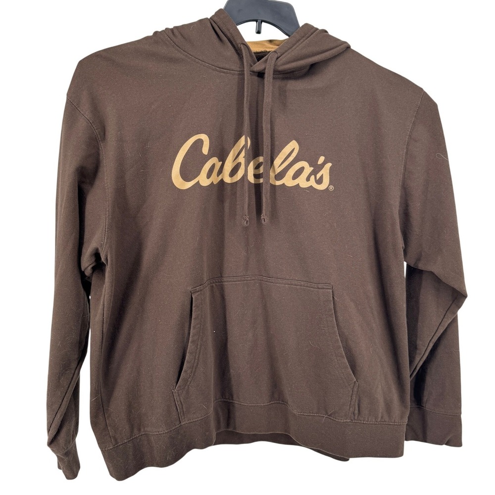 Cabela's Pullover Hoodie Mens 2XL Brown Script Logo Outdoors Sweatshirt